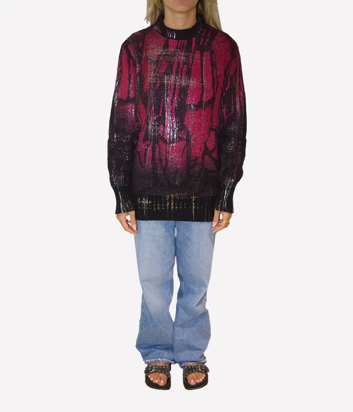 *FINAL SALE*Jacquard Punk Round Neck Pullover in CHERRY