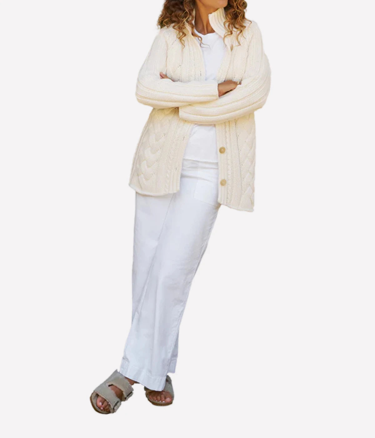 Cotswolds-Cable Knit Cardigan in IVORY