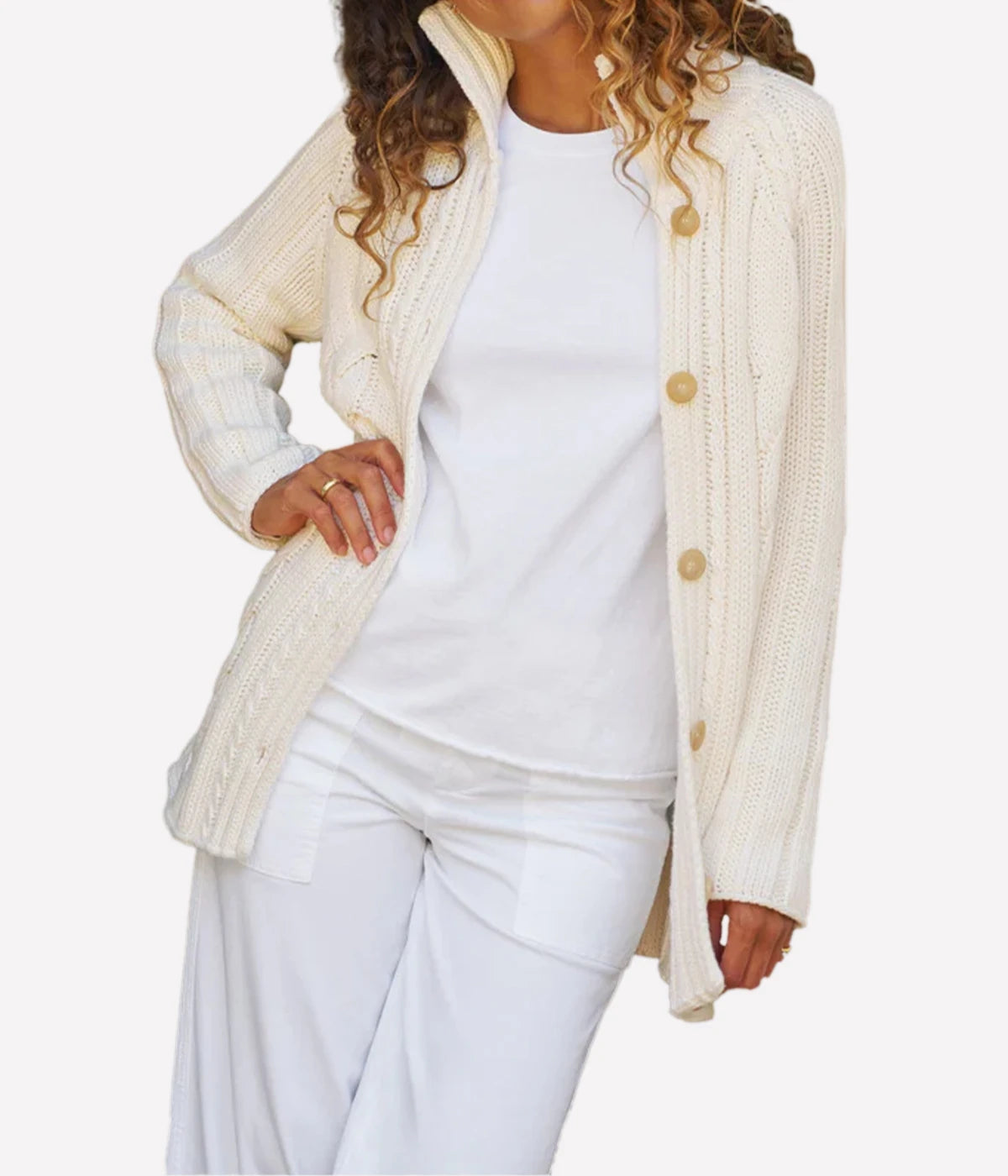 Cotswolds-Cable Knit Cardigan in IVORY