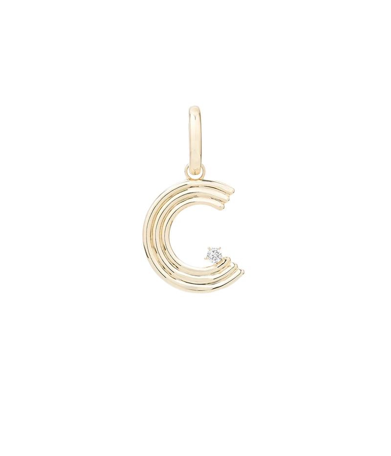 Groovy Diamond Initial C Charm 14K
