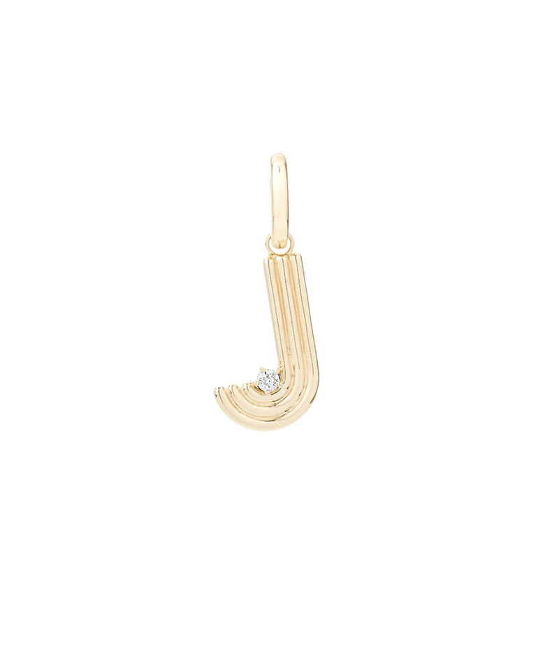 Groovy Diamond Initial J Charm 14K
