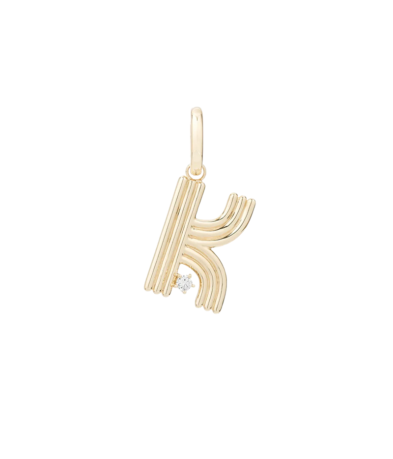 Groovy Diamond Initial K Charm 14K
