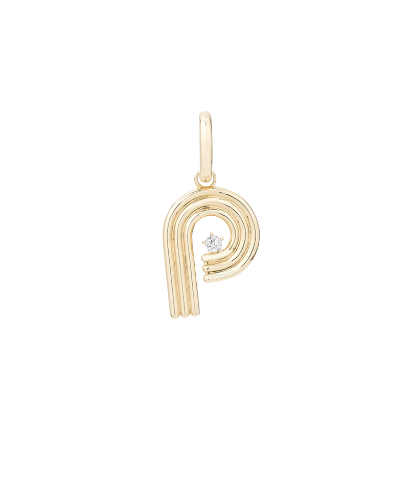 Groovy Diamond Initial P Charm 14K