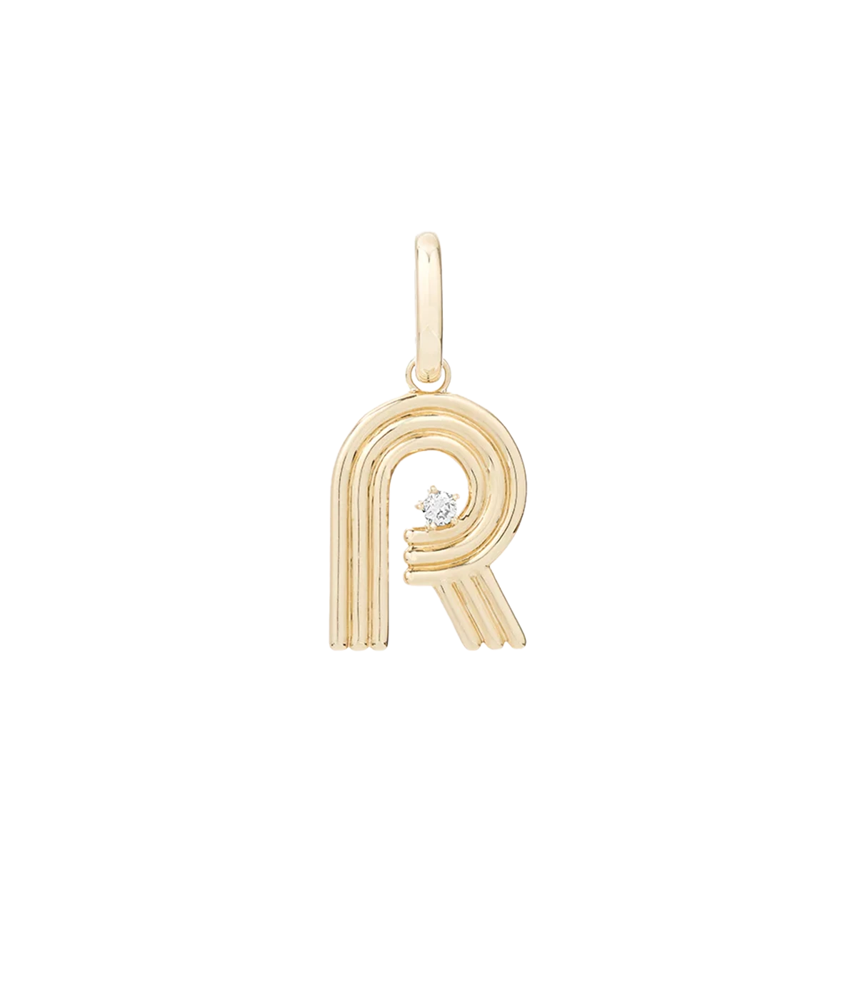 Groovy Diamond Initial R Charm 14K