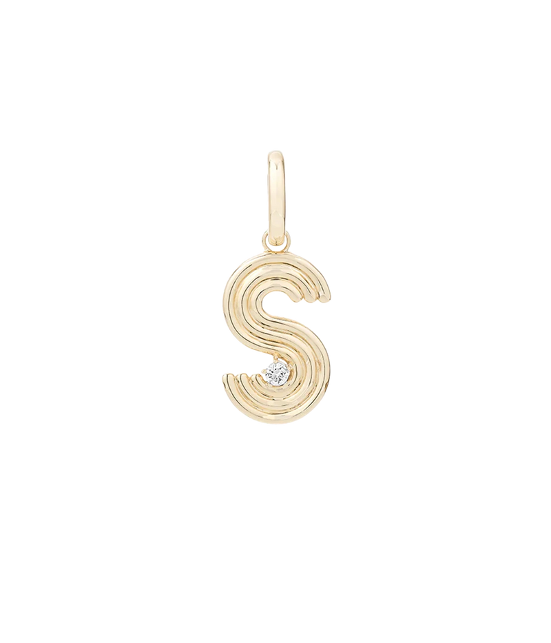 Groovy Diamond Initial Charm In 14K