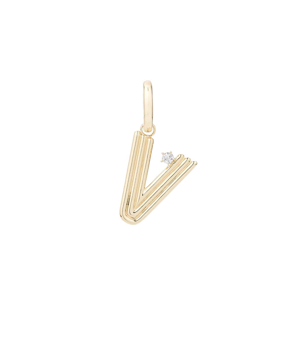 Groovy Diamond Initial V Charm 14K