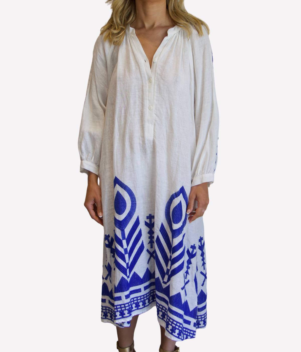 *FINAL SALE* Long Feather Chevron Dress