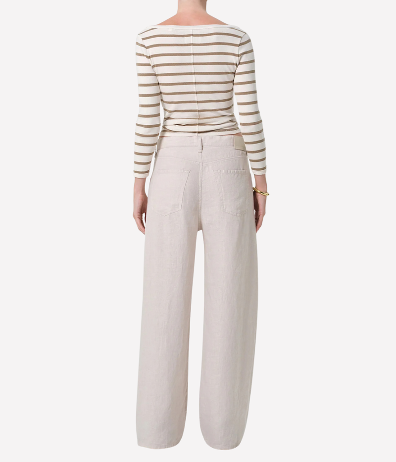 Brynn Drawstring Linen Trouser In Pale Stone