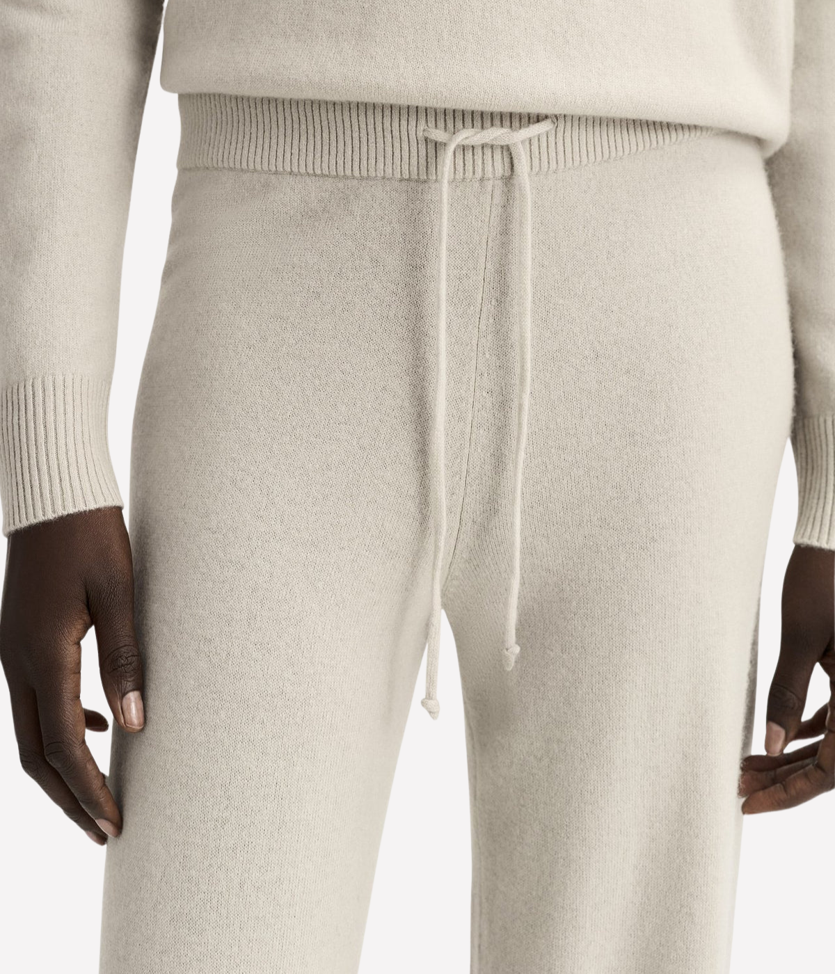Soft Goat Cashmere Wide Leg Pant in Chalk – Close Up Detail