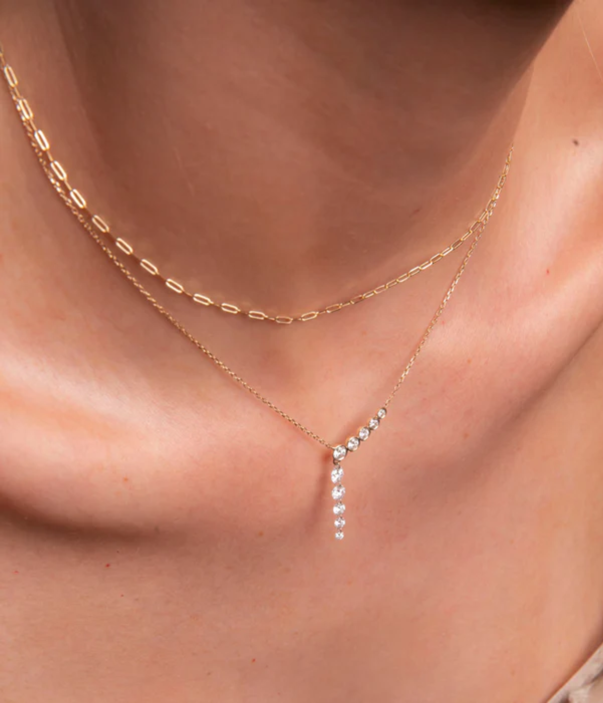Five Diamond Line with Quintuple Pierced Diamond Necklace