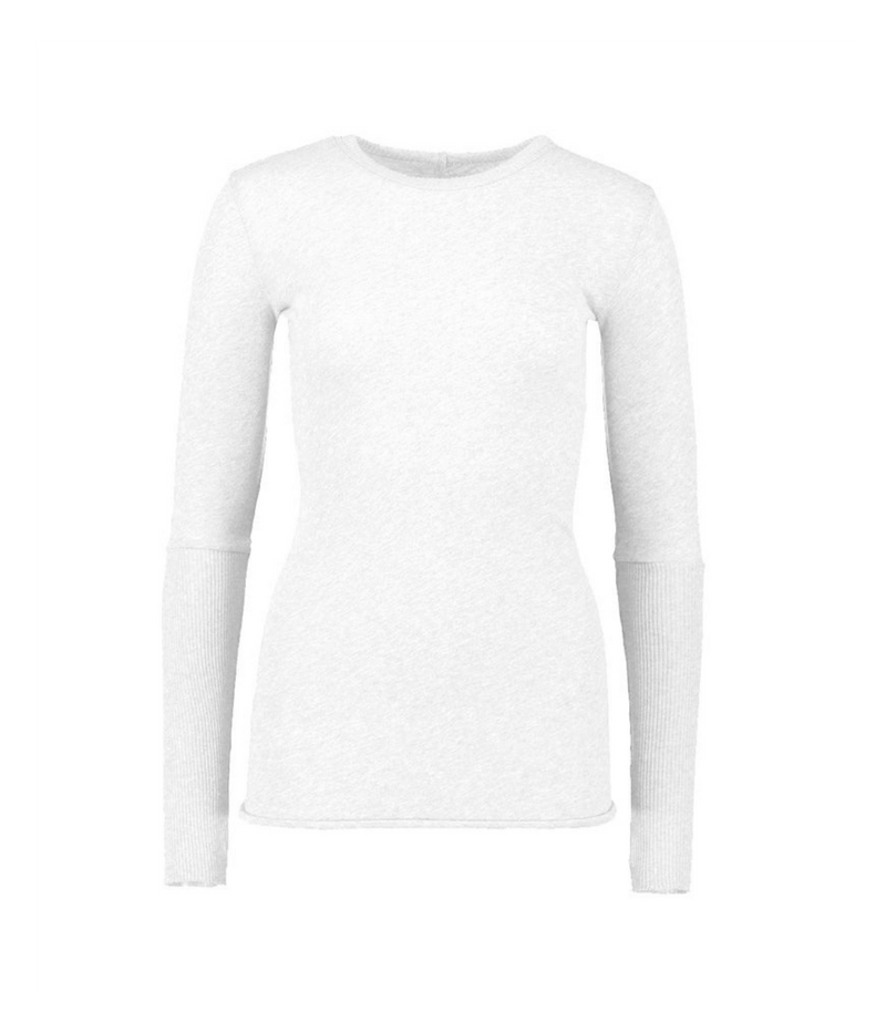 Cashmere Crew Neck Fitted Long Sleeve Top in White