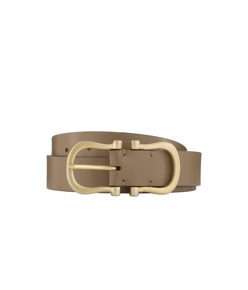 Baby Brushed Gold Nicky X Belt in Mushroom
