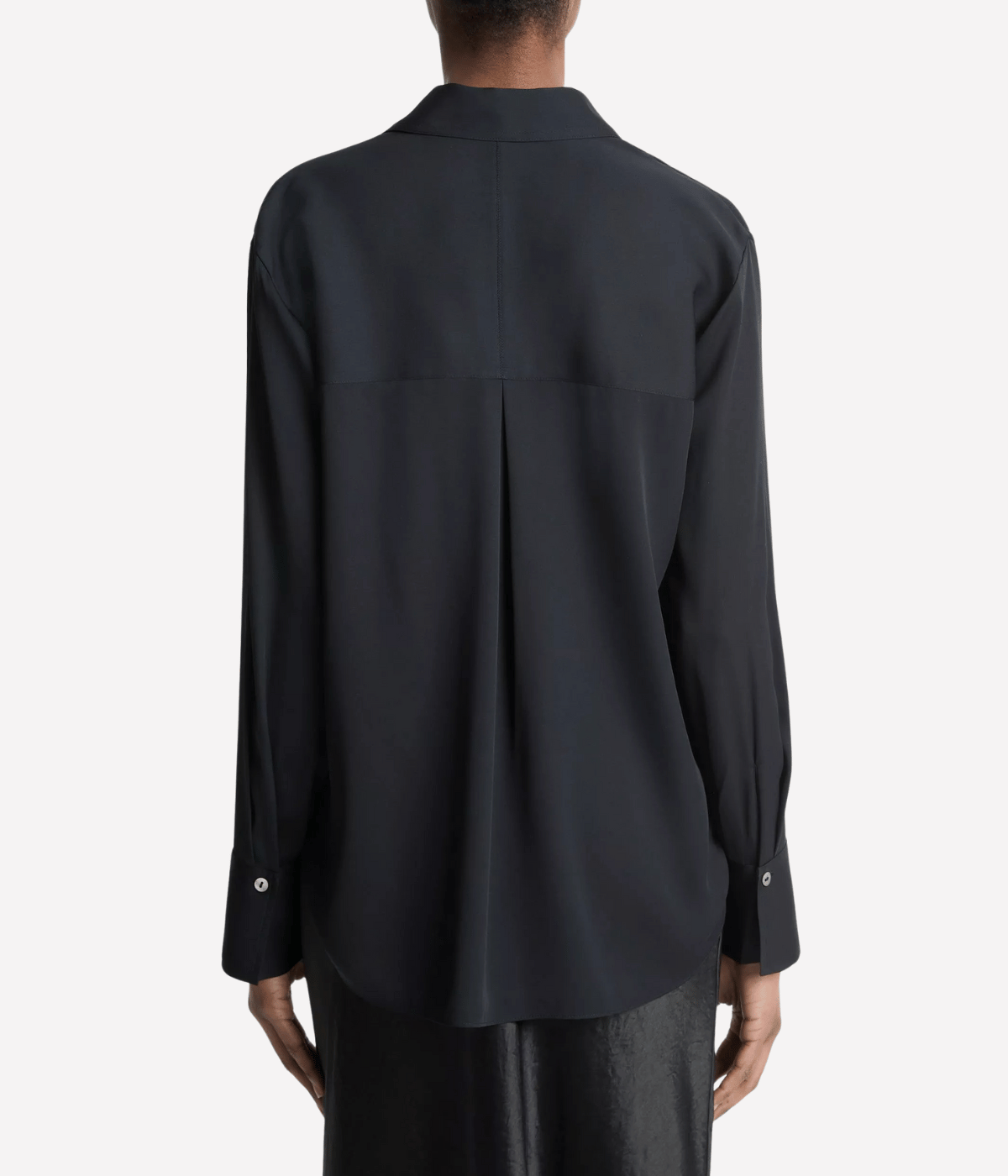 L/S Button Down Silk Blouse in BLACK