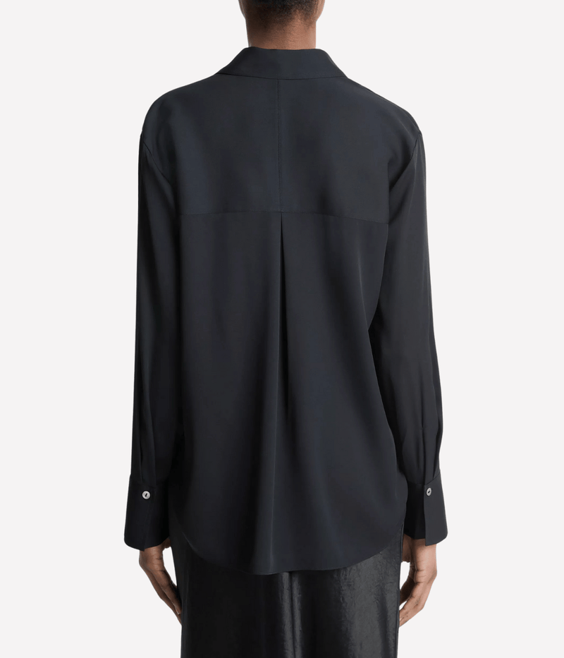 L/S Button Down Silk Blouse in BLACK