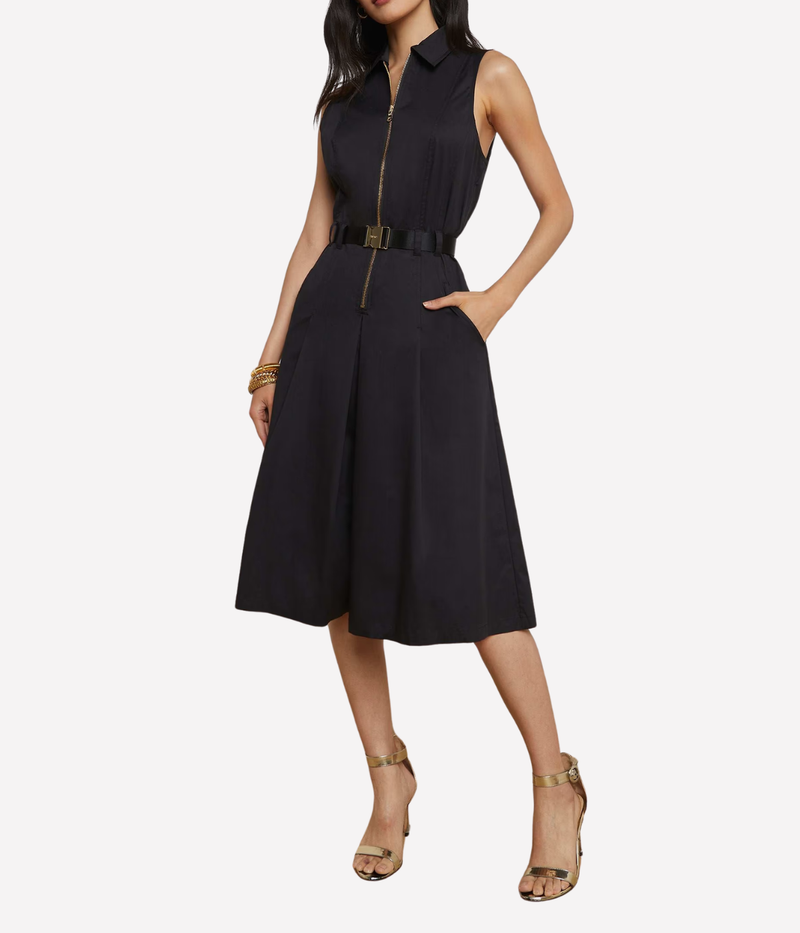Kylo Belted Shirt Dress in Black Gold