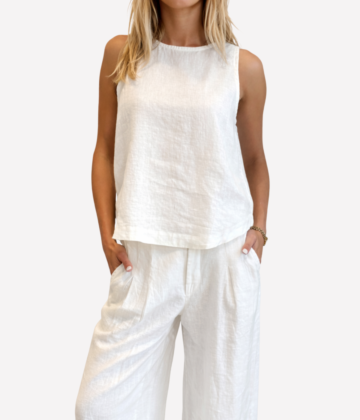 Yves Linen Top in Off White
