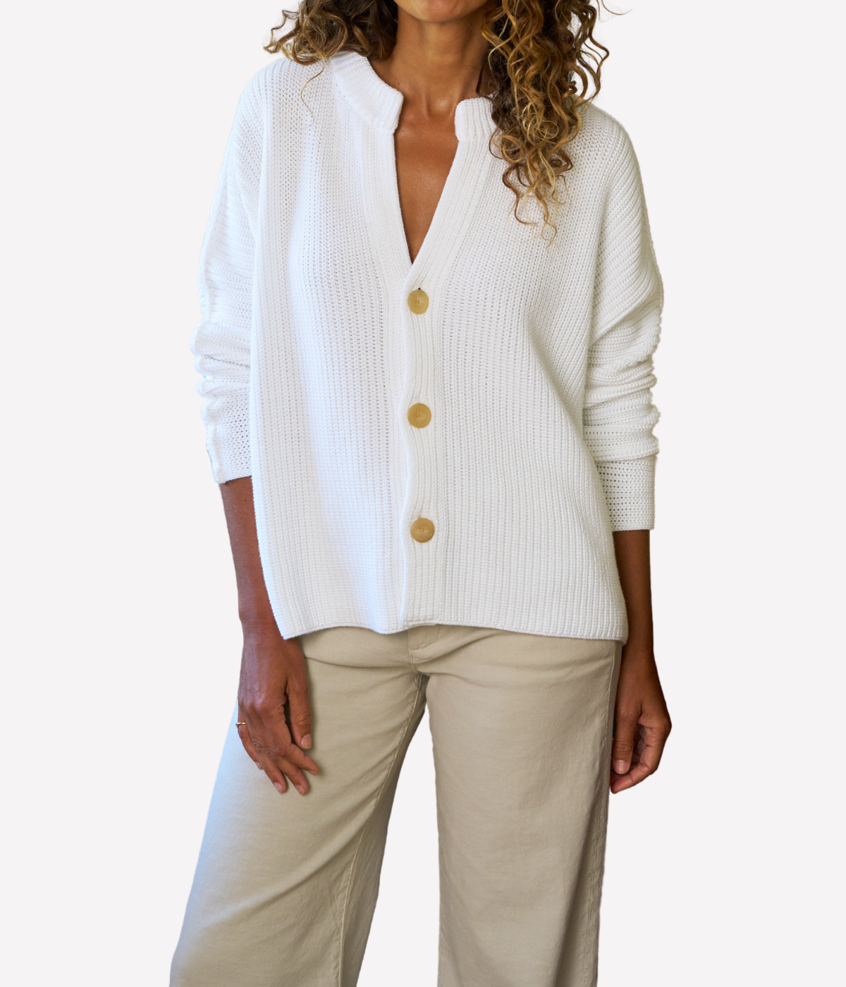 Montecito Crew Neck Cardigan in White
