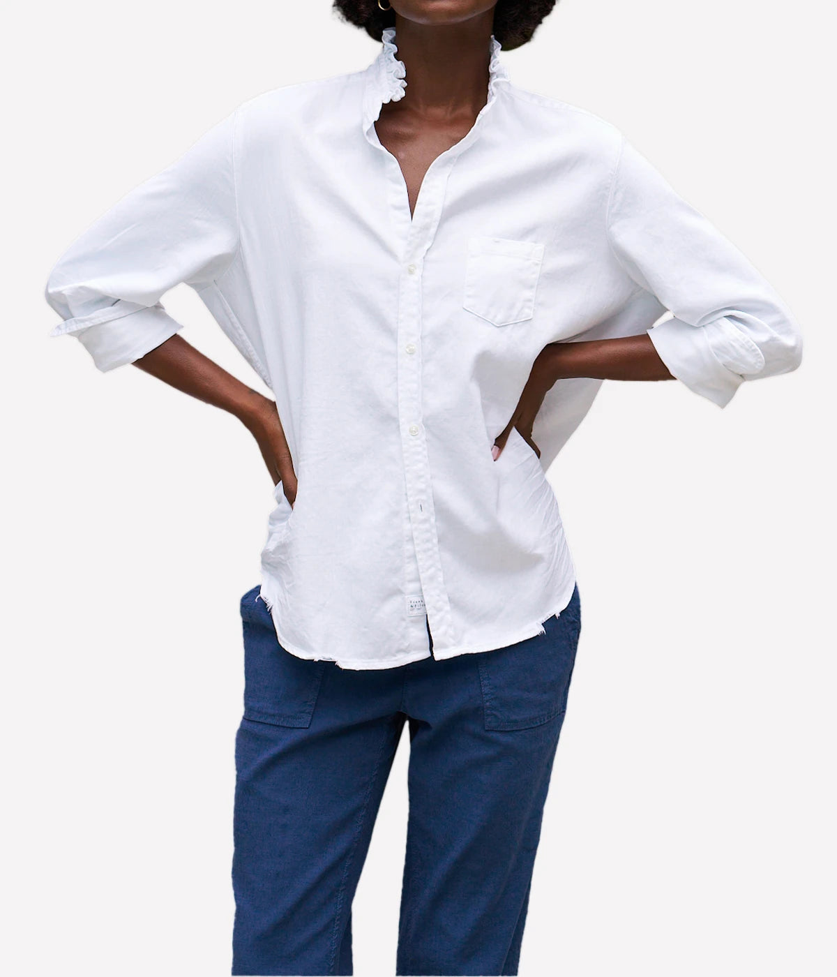 Eileen Ruffle Collar Button-Up in WHITE