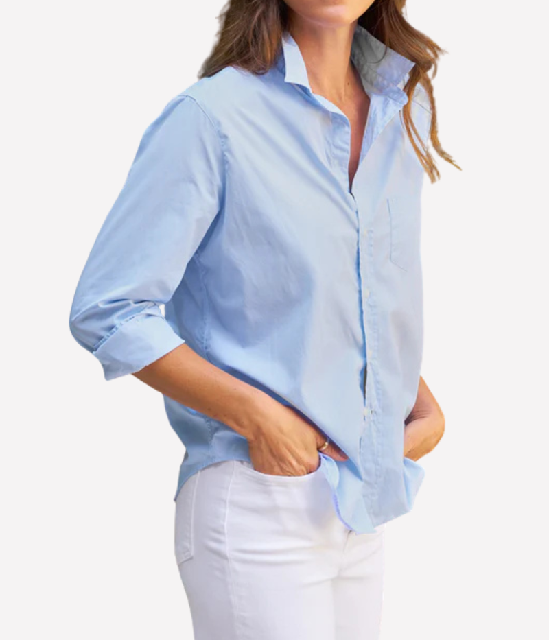 Eileen Woven Button Up in SOLID BLUE
