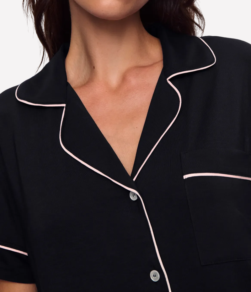 Gisele Relaxed SS Pj Set in Black Sorbet Pink