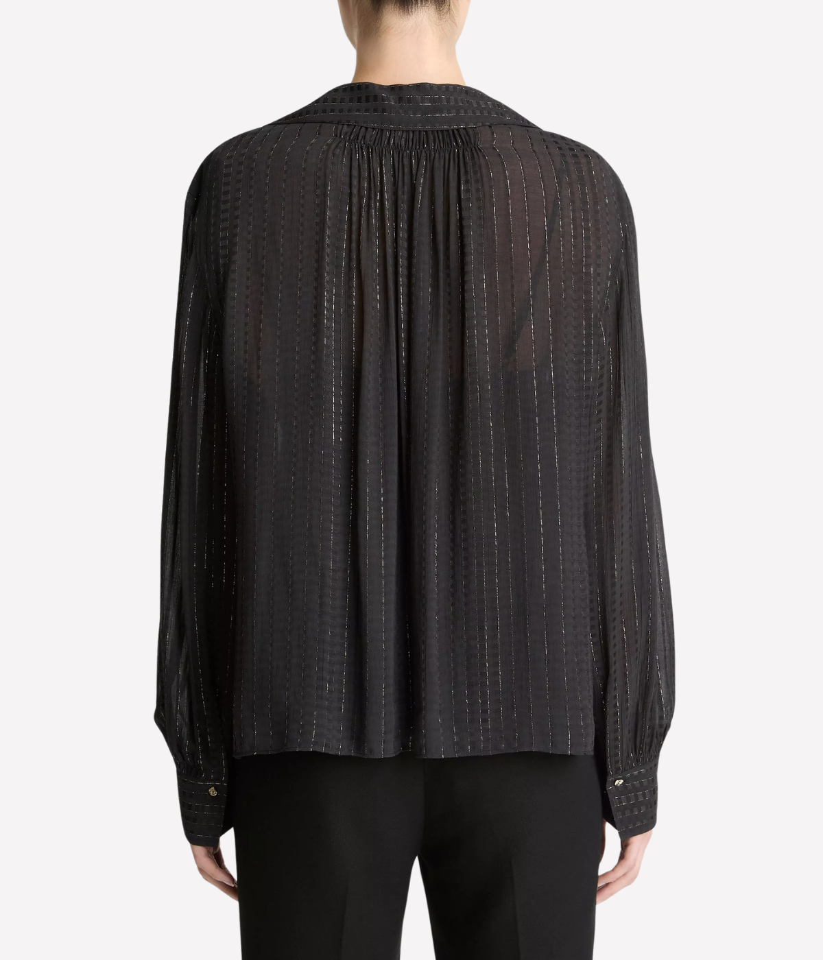 Gathered Lurex Stripe Blouse in BLACK