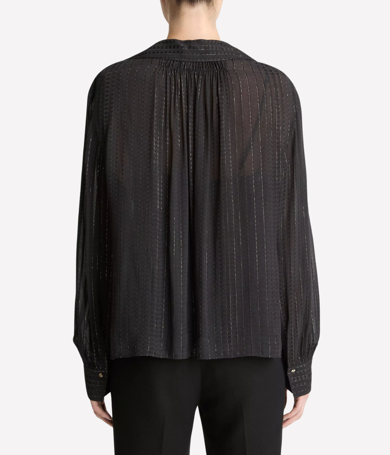 Gathered Lurex Stripe Blouse in BLACK