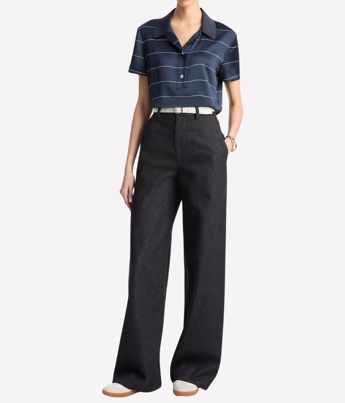 Knit Collar Stripe Polo in Costal Blue & Cream