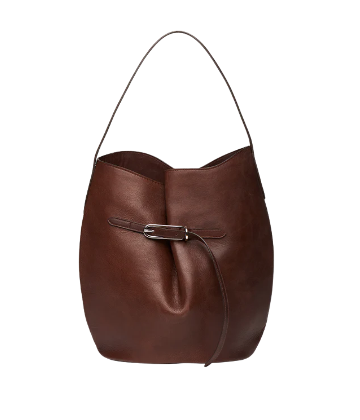 Belted Bucket Bag Large in Dark Brown