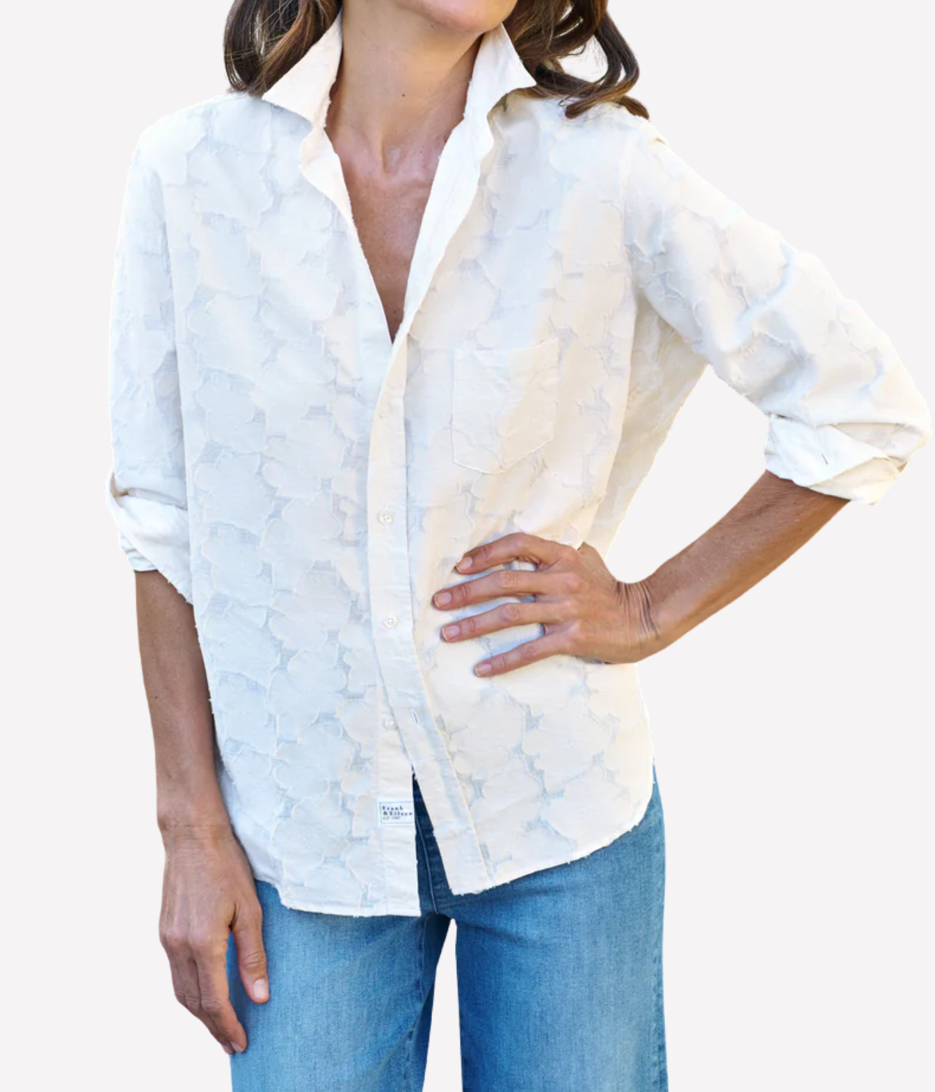 Eileen Woven Button Up Shirt In Textured Natural Flowers