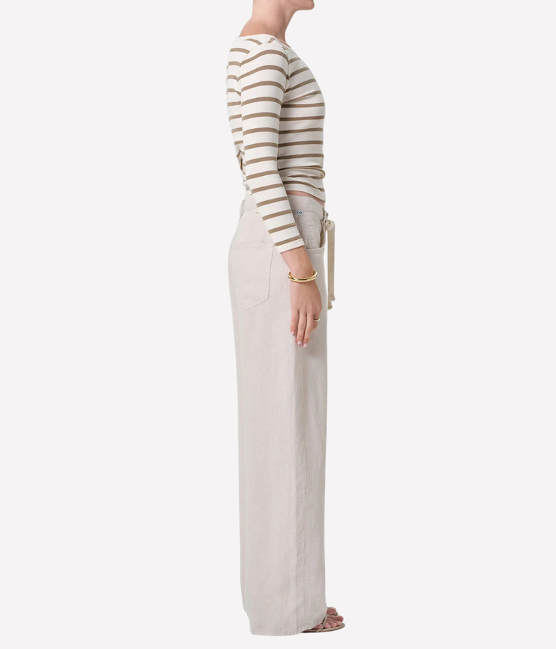 Brynn Drawstring Linen Trouser In Pale Stone