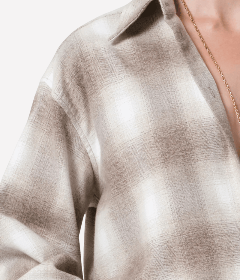 Citizens of Humanity Ana Cropped Shirt in Schiffer Plaid close-up showing collar and button front detail