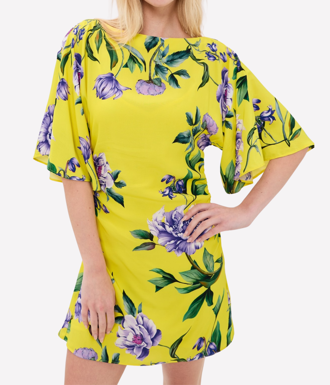 Boat Neck Short Dress In Yellow