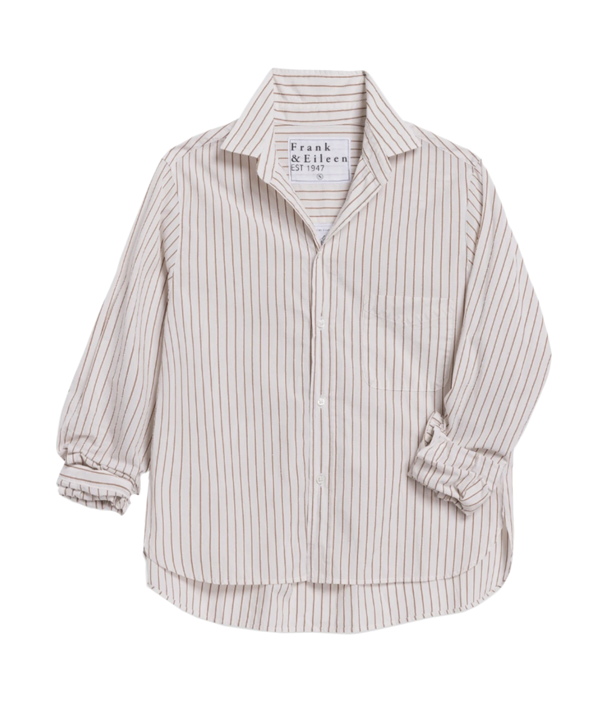 Silvio Woven Button Up in Camel Cream Stripe