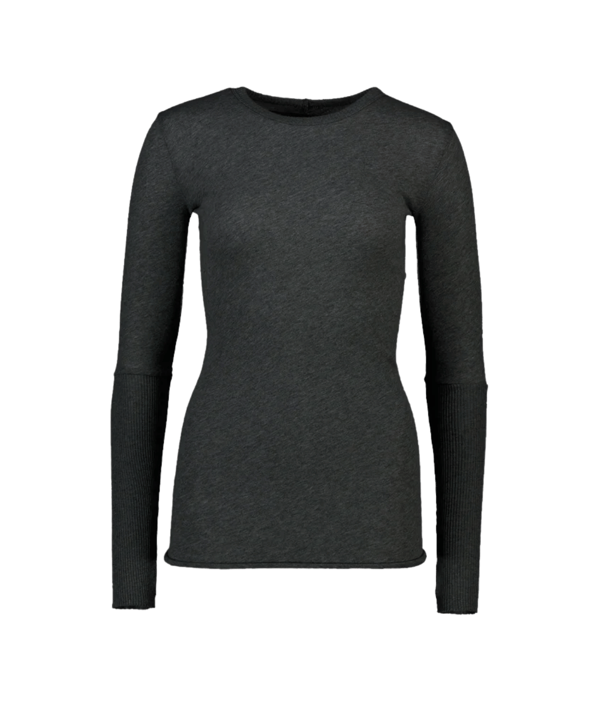 Cashmere Crew Neck Fitted Long Sleeve Top in Charcoal