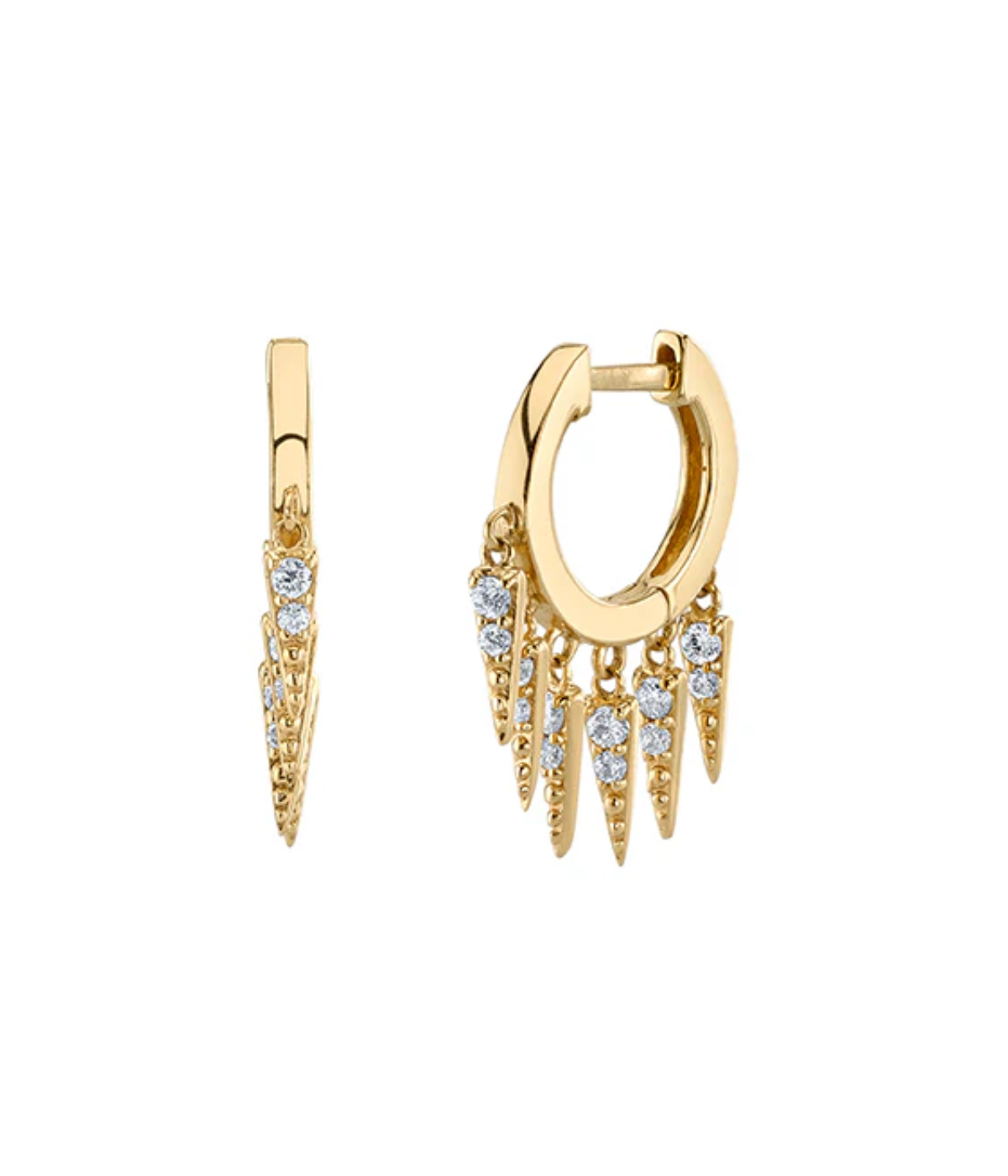 Pave Fringe Drop Huggie Hoops in 14k Yellow Gold