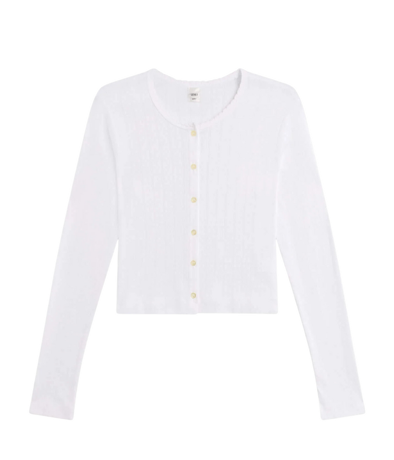 Pointelle Crop Cardigan in White