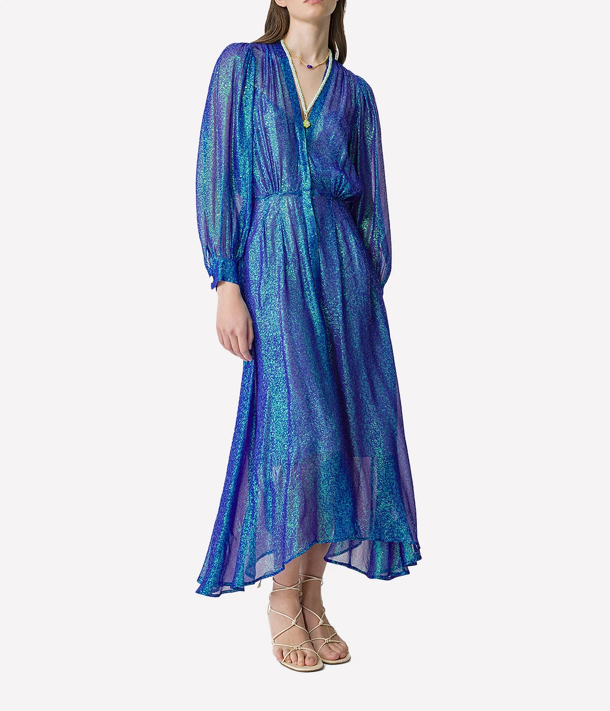 Irise Chiffon Silk Dress in Curacao