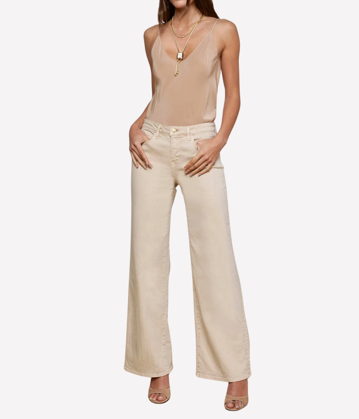 Alicent H/R Wide Leg Jean in Biscuit