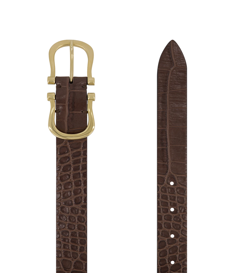 Baby Gold Nicky X Belt in Chocolate Crocodile