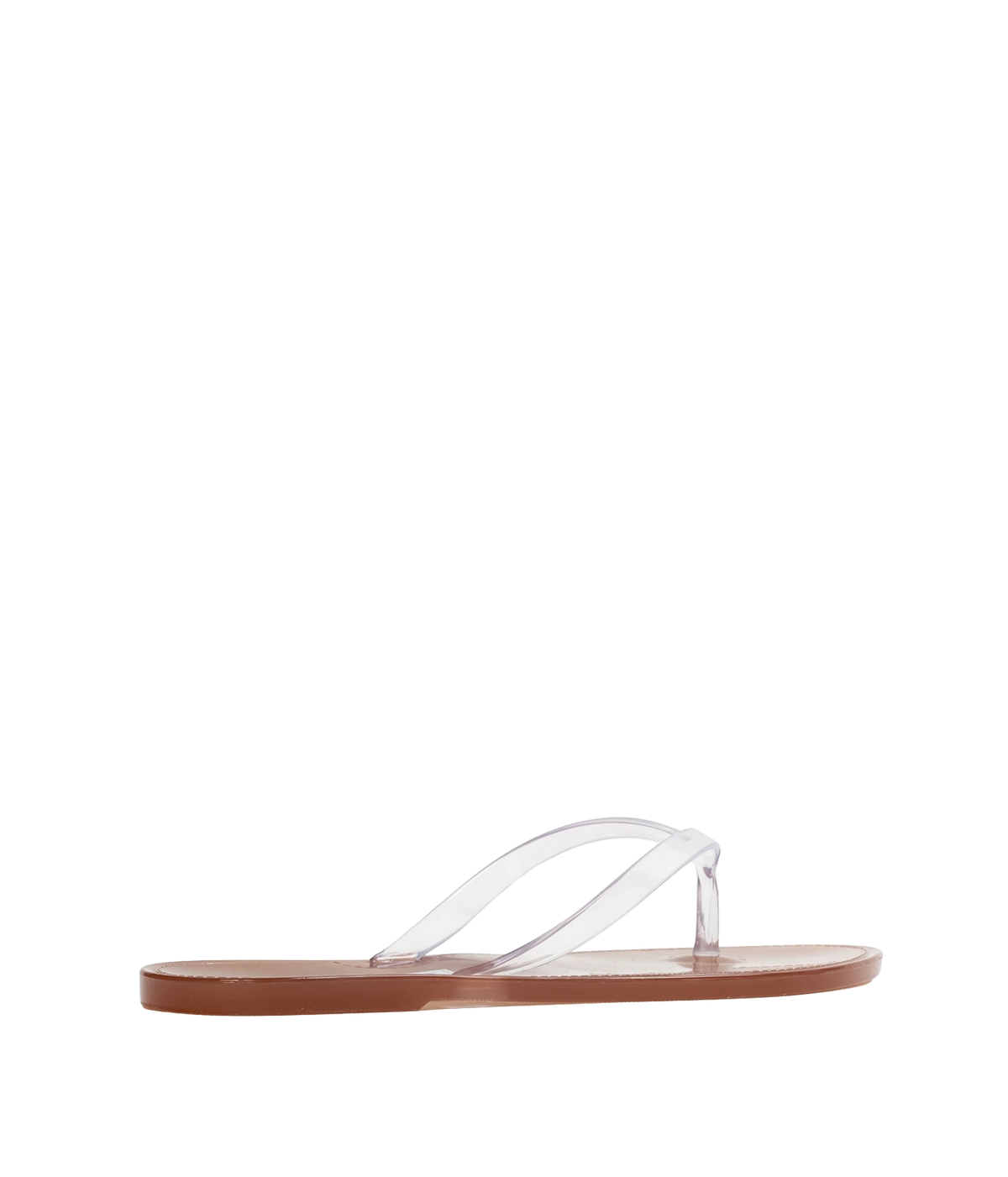 A single transparent jelly thong sandal with a brown sole - Crystal Sandal in Old Rose