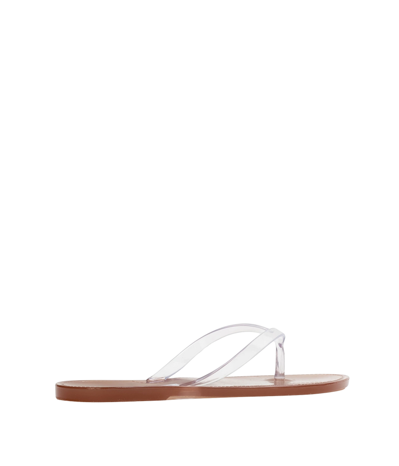 A single transparent jelly thong sandal with a brown sole - Crystal Sandal in Old Rose