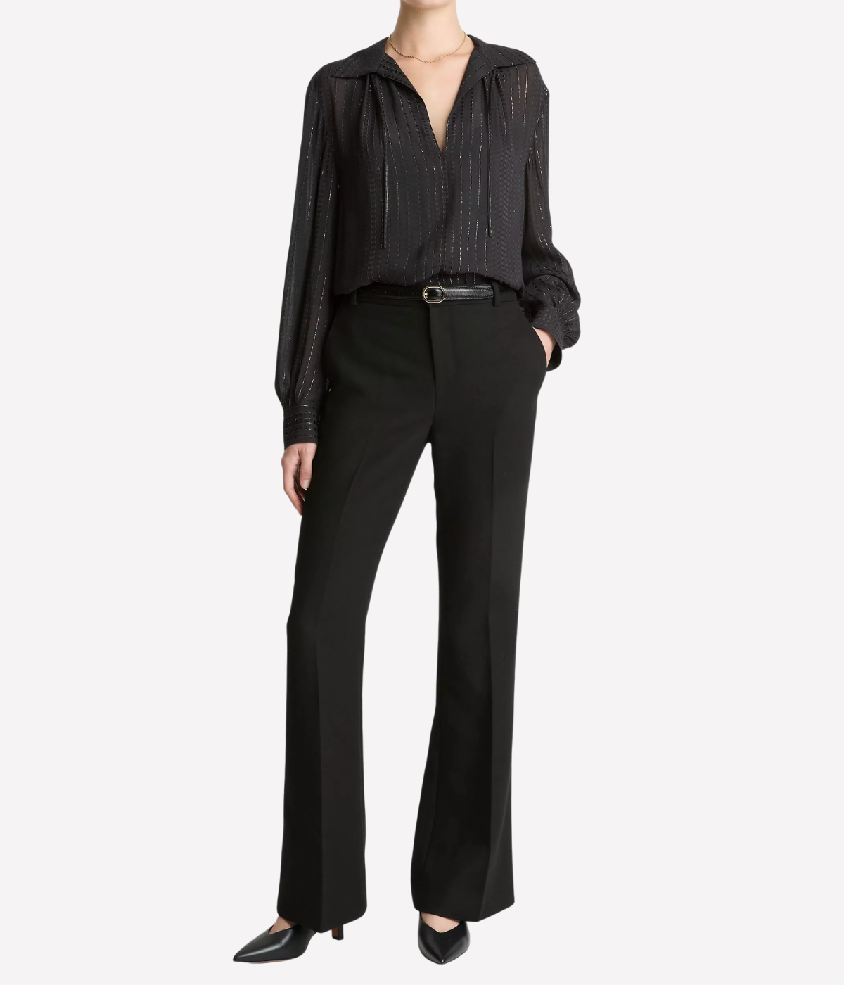 Gathered Lurex Stripe Blouse in BLACK