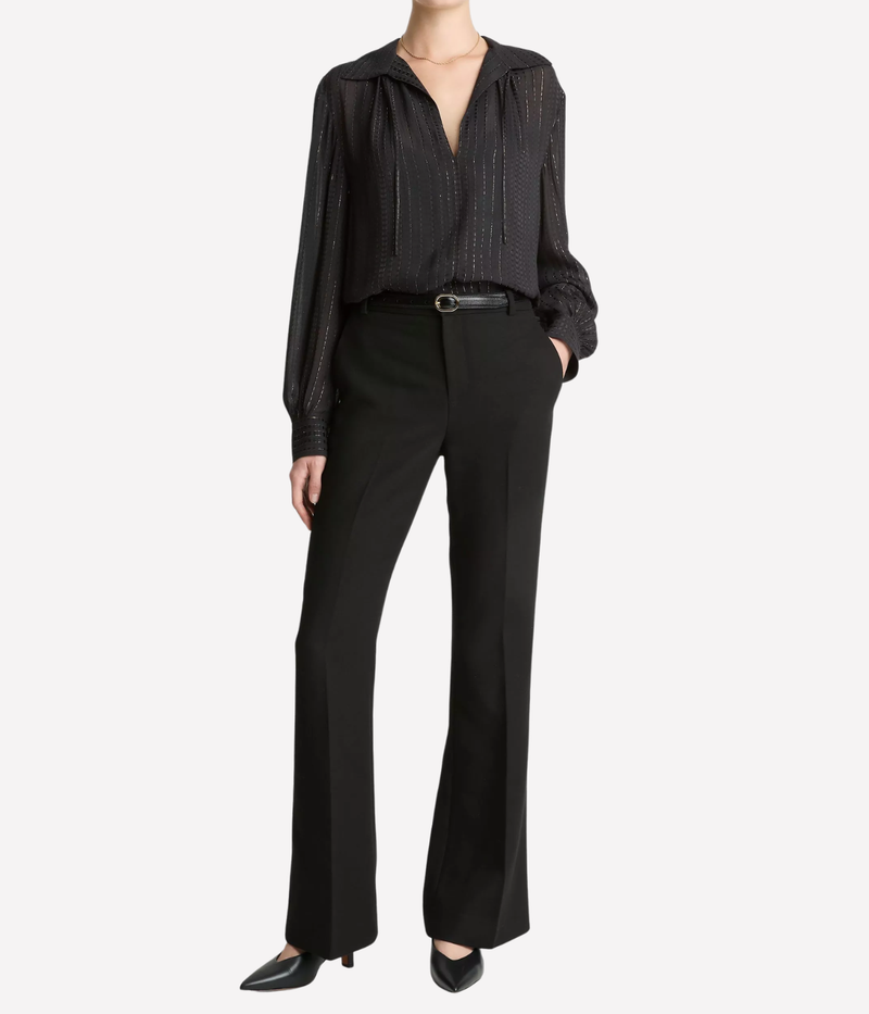 Gathered Lurex Stripe Blouse in BLACK