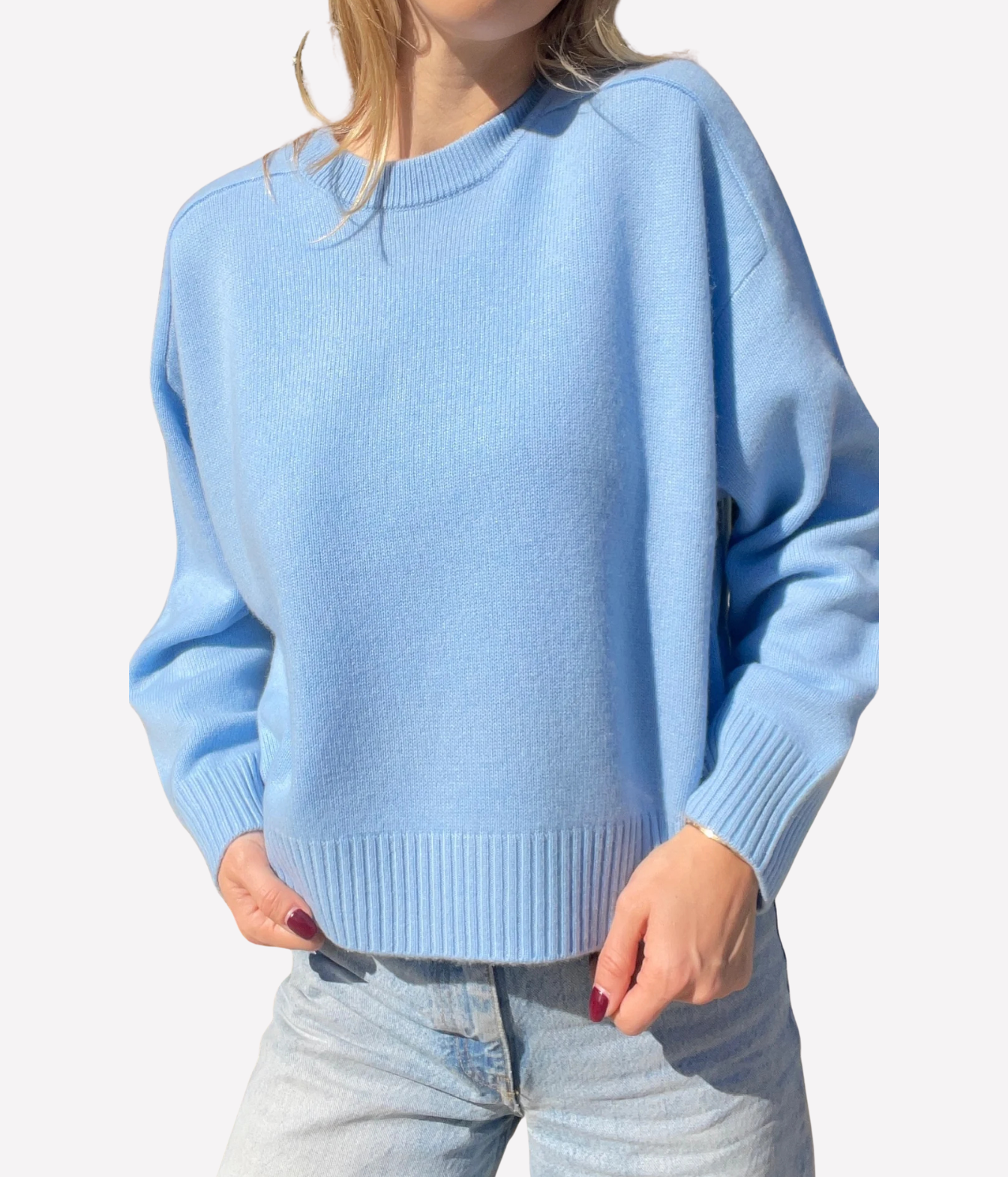 Iliana Cashmere Crew Neck Pullover in Azure