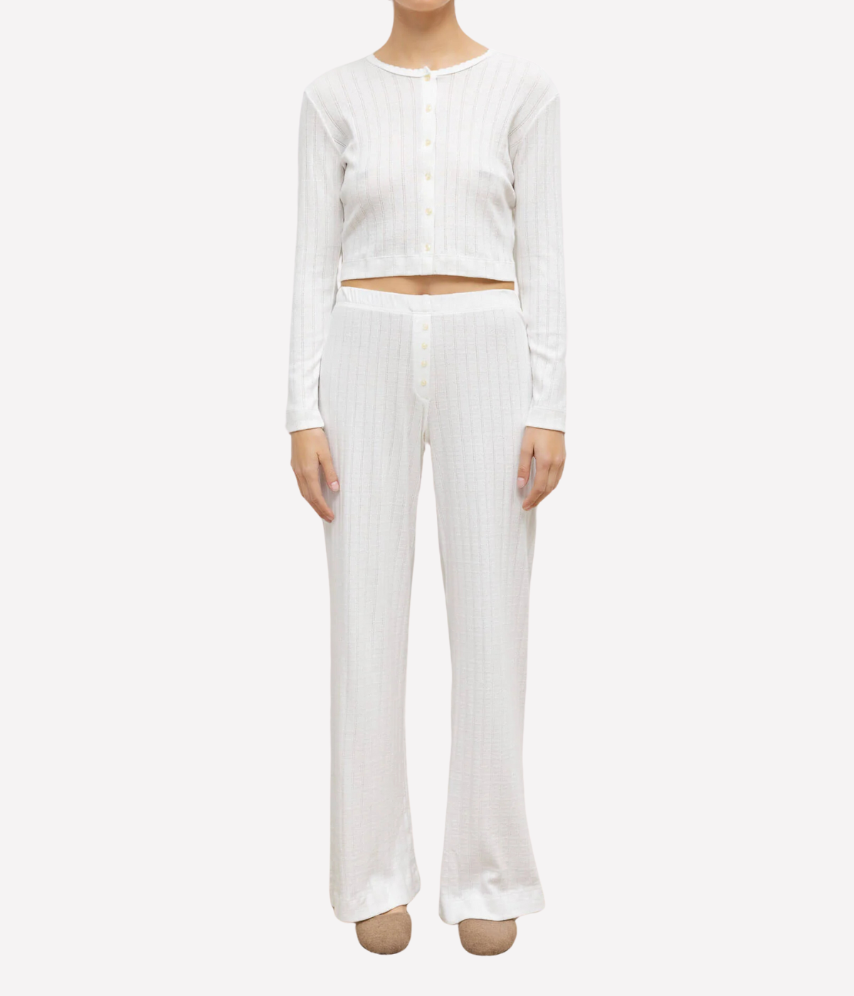 Pointelle Crop Cardigan in White