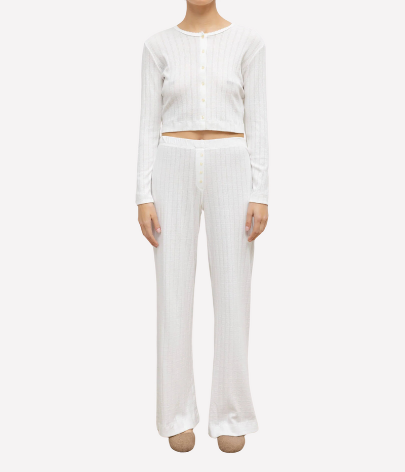 Pointelle Crop Cardigan in White