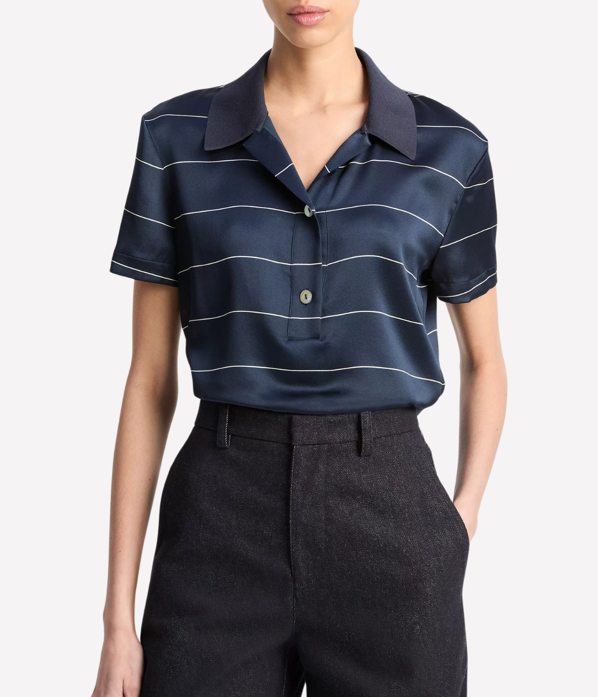 Knit Collar Stripe Polo in Costal Blue & Cream