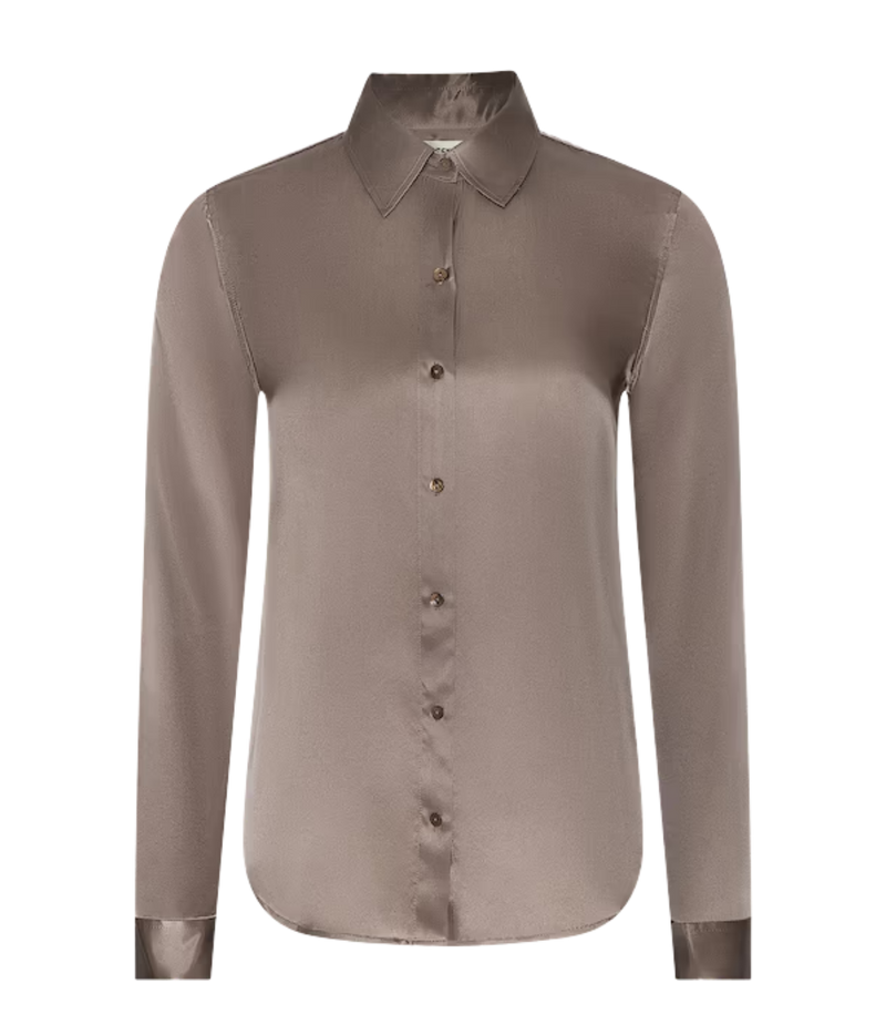 L'Agence - Tyler Blouse In Light Cardamom - long sleeve silk blouse in neutral brown colour
