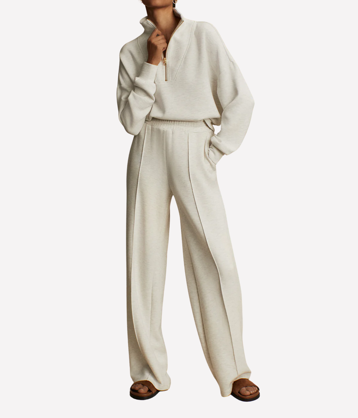 Wide Leg Pant in Ivory Marl