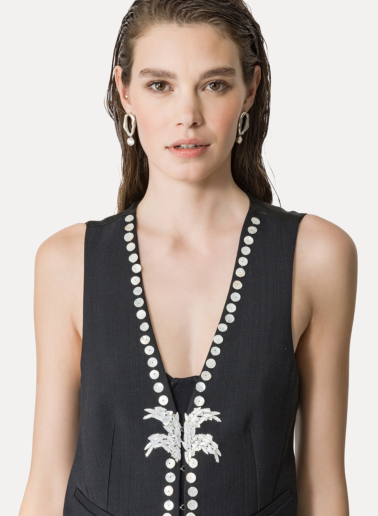 Pearl Embroidered Vest in Abisso